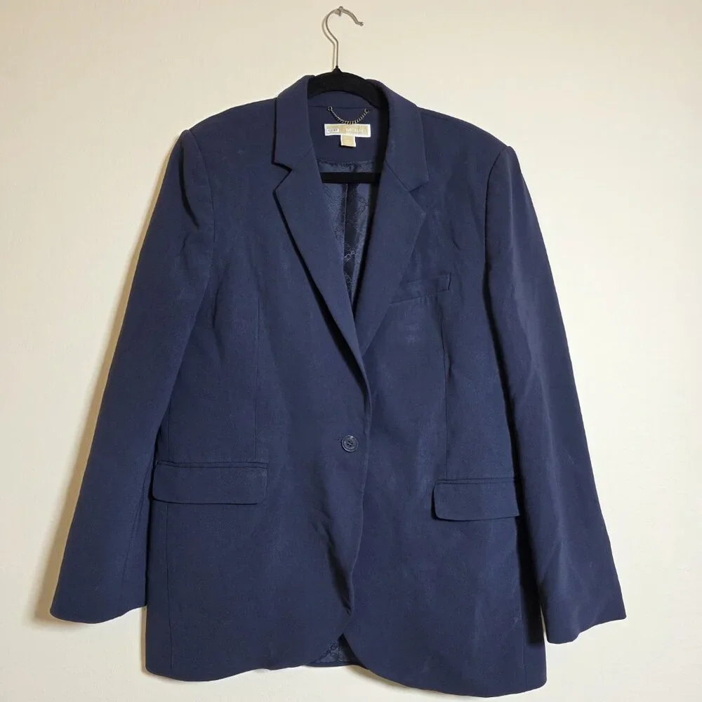 Navy One Button Mensy Blazer MICHAEL KORS SIZE 10 - Picture 2 of 6